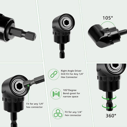 18PCS Bit Holder Keychain Gadgets, Includes Right Angle Drill Adaptor, 3Pcs 1/4" 3/8" 1/2" Drill Socket Adapter, 3Pcs 1/4 Inch Hex Shank Quick Release Bar Socket Screwdriver 11P Bit Holder