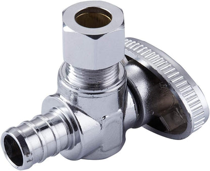 2 Pack Premium Lead-Free Brass 1/2 Inch Pex X 1/4 Inch OD Compression Quarter Turn Angle Stop Valve with 2 PCS PEX Clamp Ring