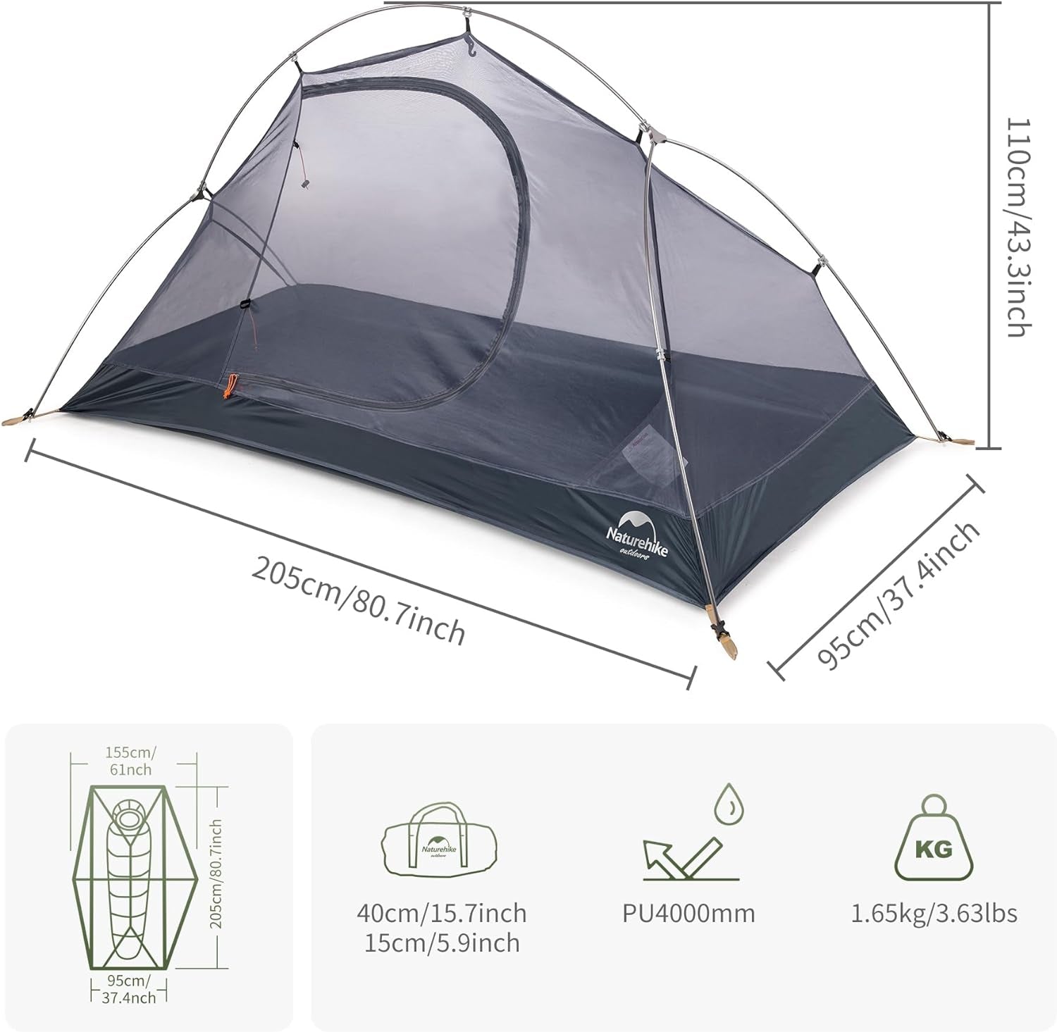 Naturehike Bikepacking 1 Person Tent, Waterproof Easy Set up Free Standing Single Person Tent, Lightweight Backpacking Tent for 1 Person, One Person Tent with Footprint Included