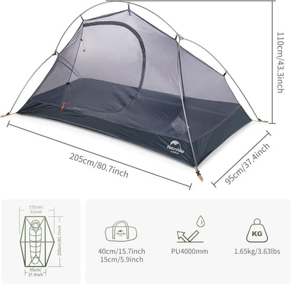 Naturehike Bikepacking 1 Person Tent, Waterproof Easy Set up Free Standing Single Person Tent, Lightweight Backpacking Tent for 1 Person, One Person Tent with Footprint Included