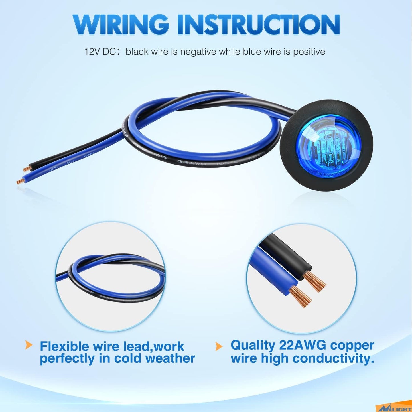 Nilight 10 PCS 3/4 Inch round LED Clearance Light Front Rear Side Indicator Bullet Marker Lamp for Truck RV Car Bus Trailer Van Caravan Boat, Blue