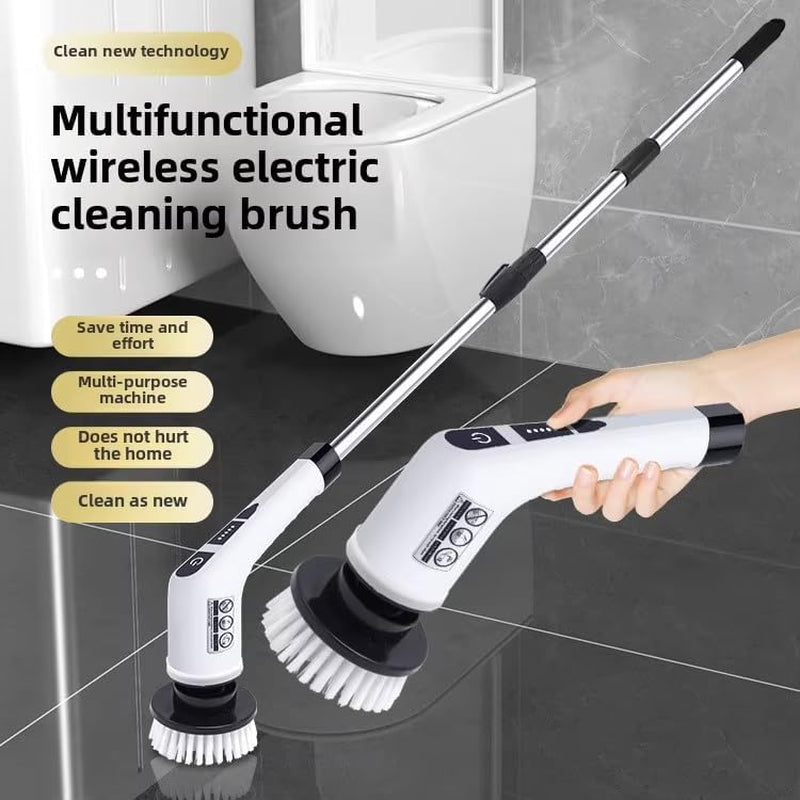 Electric Spin Scrubber, Cordless Cleaning Brush with 9 Replaceable Brush Heads, Tub and Floor Tile 360 Power Scrubber Dual Speed with Adjustable Detachable Handle for Bathroom Kitchen Car (9)