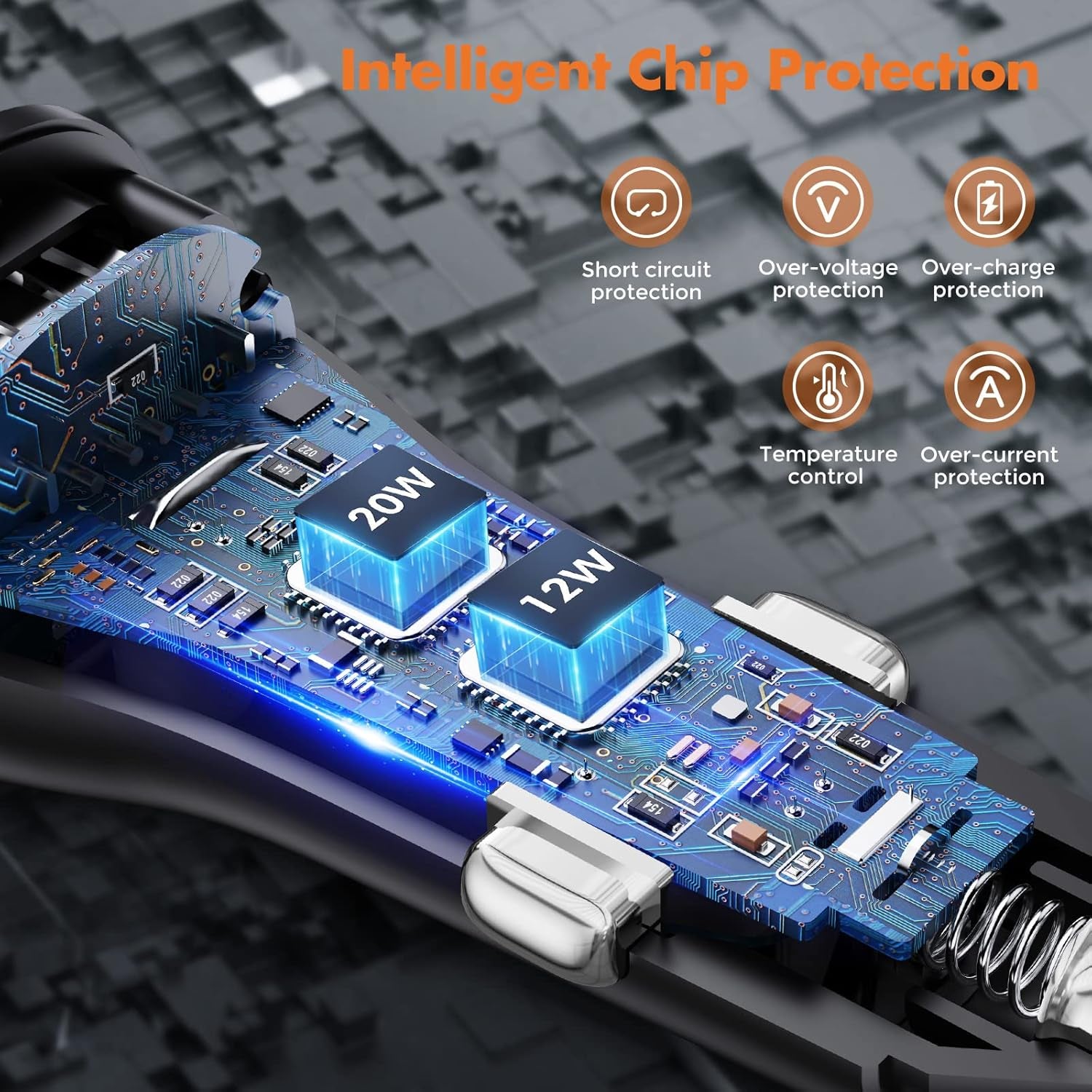 32W Iphone Car Charger - Unbreakcable [PD 20W Quick Charge] [Apple MFI C94 Certified] Phone Cigarette Lighter with Built-In 5FT Lightning Cable for Apple Iphone 14/13/12/11/Xs/Xs Max/Xr/X/8-Orange