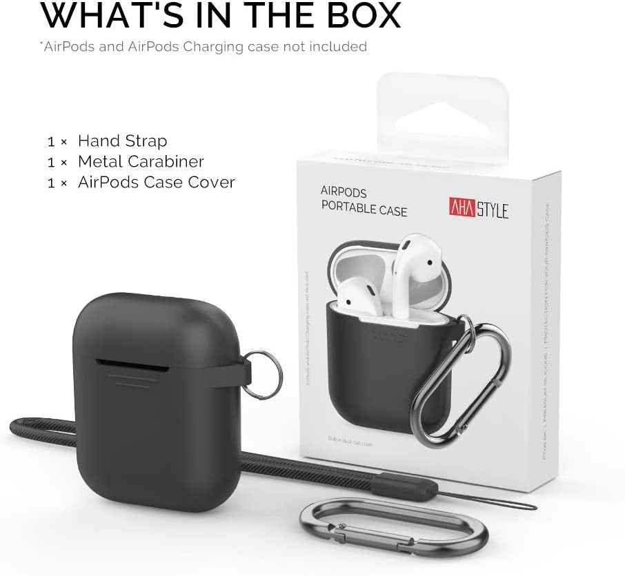 Ahastyle Upgrade Silicone Case Protective Cover [Front LED Visible] Compatible with Apple Airpods 2 & 1 (Black)