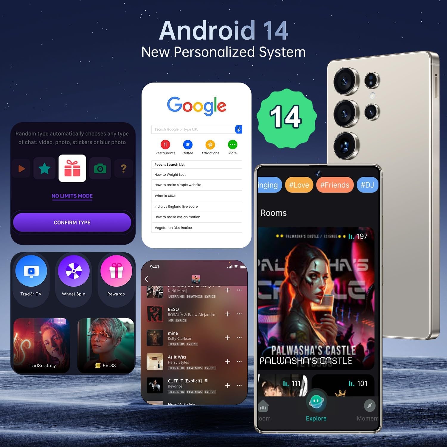 I25 Ultra Smartphone 16GB+512GB Android 14 Smartphone, 6.99" FHD+ Display, 7000Mah Battery, 108MP+68MP Dual Camera, Built-In Pen Stylus, Fast Performance Large Memory (Titanium Gray)