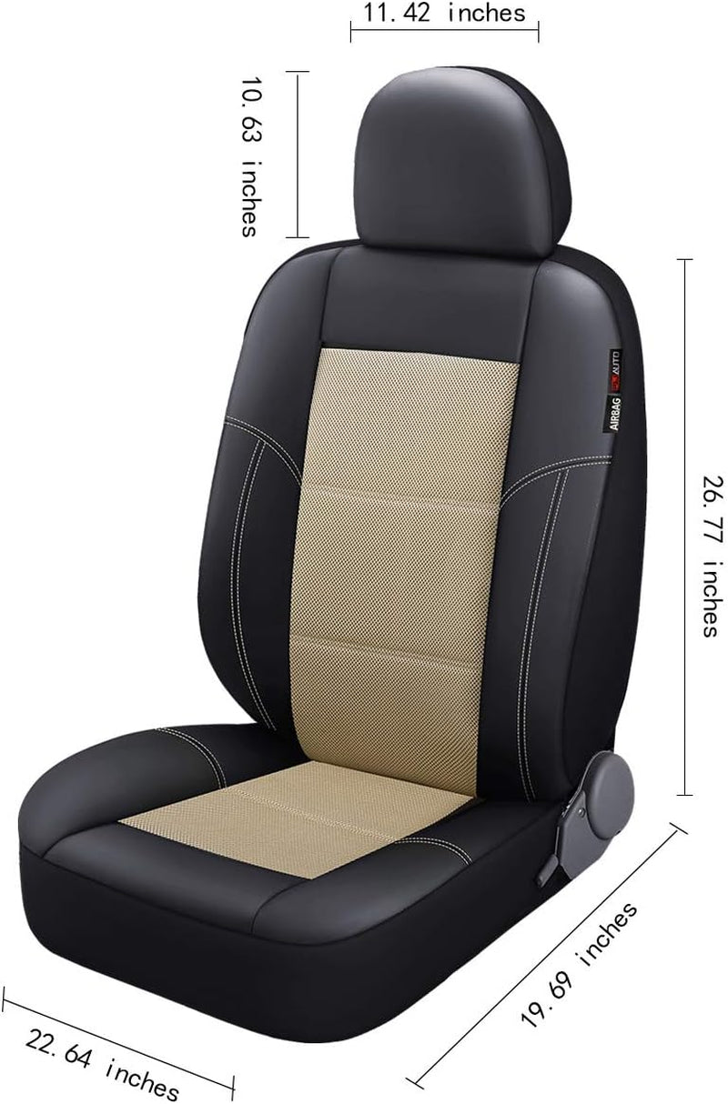 P&J AUTO Leather and Mesh Car Seat Cover Front Pair Universal Fit for Cars Trucks Vans & Suvs Airbag Compatible (Beige)