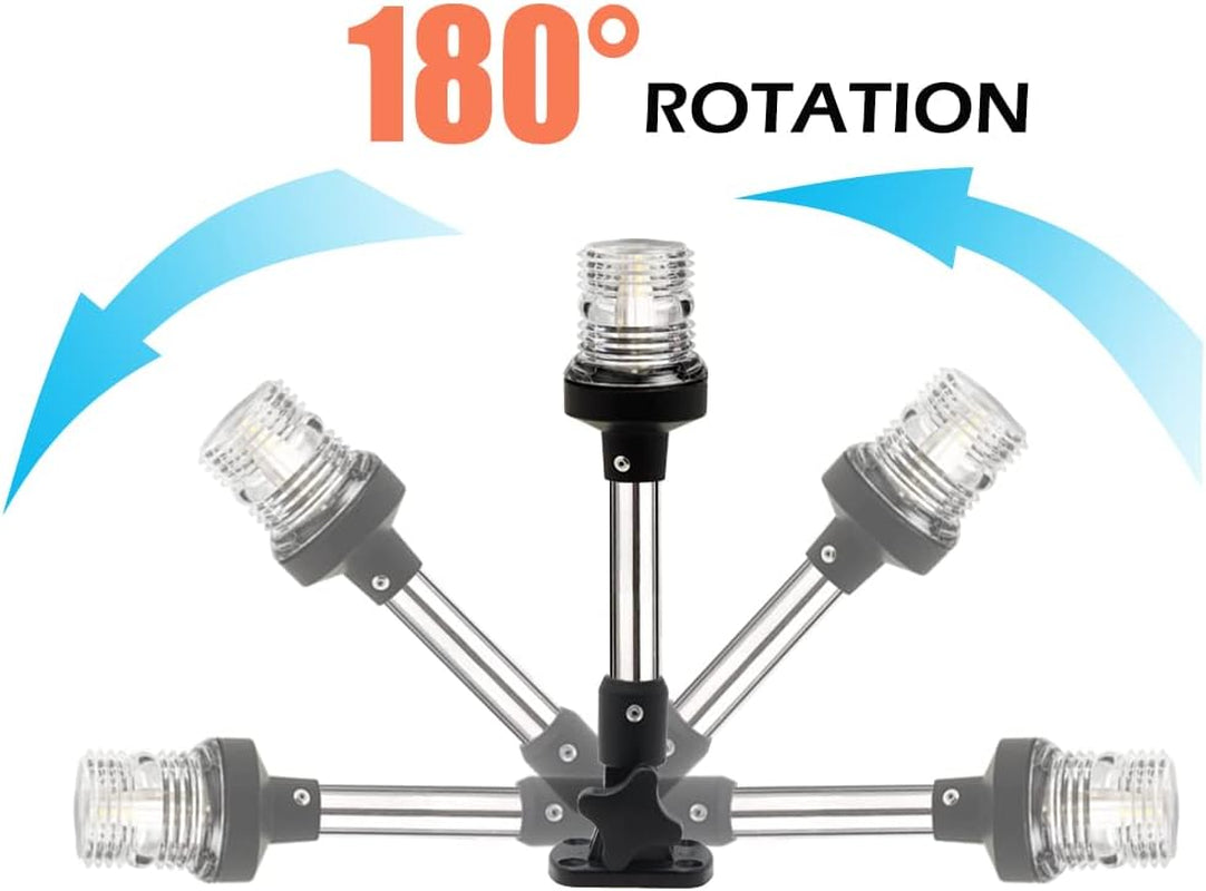 Young Marine Boat Anchor Light 3-Nautical Mile White LED Fold down Stern Light for Pontoon and Fishing Boat All round 360° White LED 12-24V (9" Foldable)