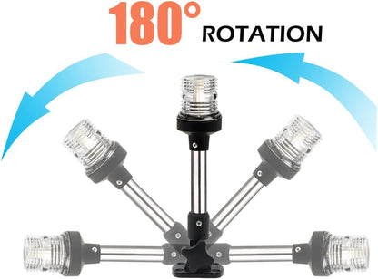 Young Marine Boat Anchor Light 3-Nautical Mile White LED Fold down Stern Light for Pontoon and Fishing Boat All round 360° White LED 12-24V (9" Foldable)