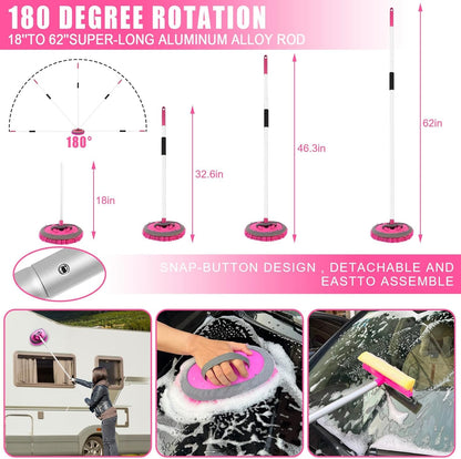 Pink 62" Car Wash Brush with Long Handle,Chenille Microfiber Car Wash Mop Sponge Mitt ,Windshield Window Squeegee,Wheel Brush,Car Detailing Brushes,Car Duster,Towel,Car Cleaning Kit for Cars RV Truck