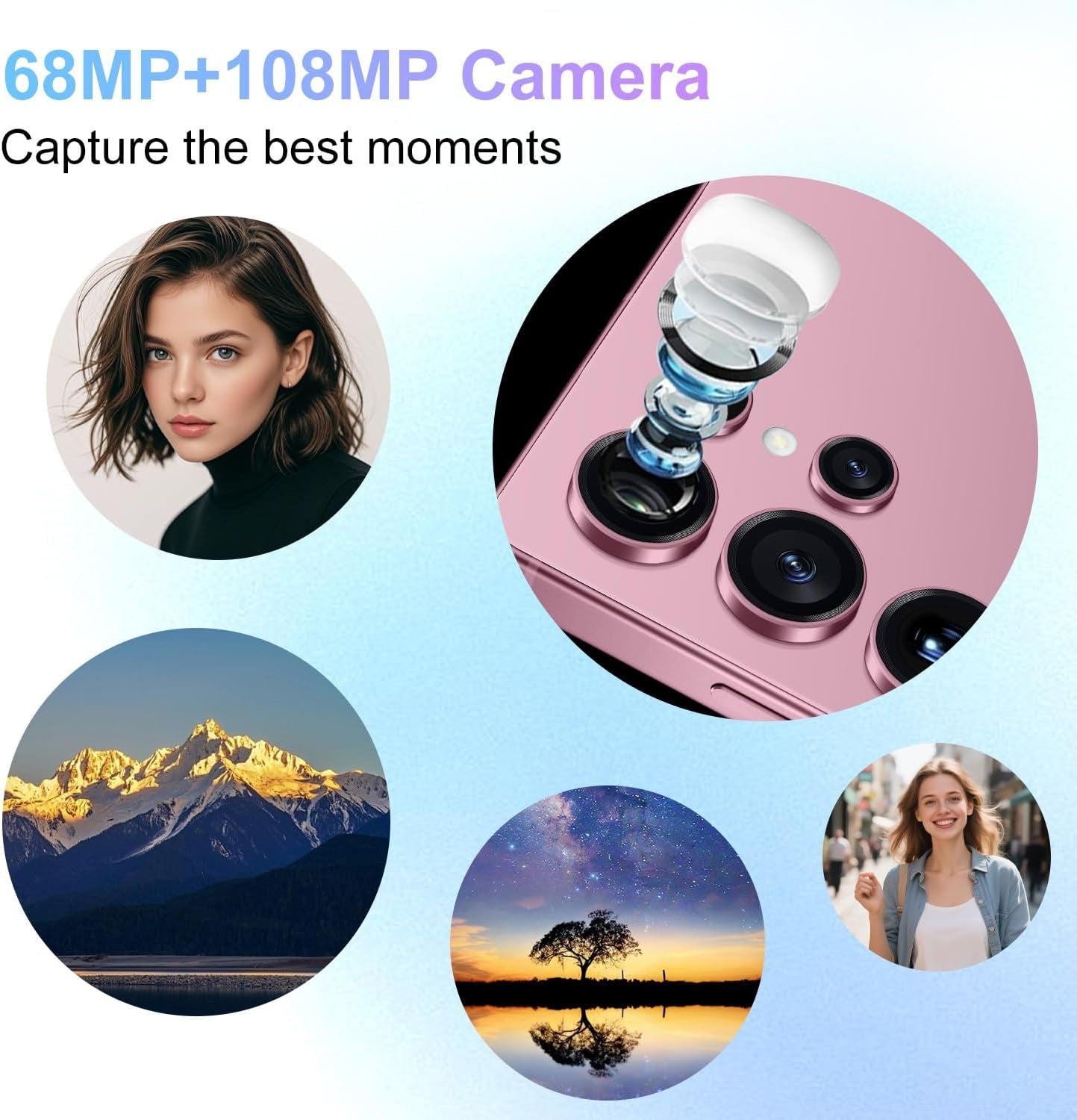 I25 Ultra Unlocked Android Smartphone - 12GB RAM, 512GB Storage, 6.99" HD Display, 7000mAh Battery, Snapdragon 8 Gen 3, 68MP + 108MP Professional Camera, Android 14, Face Unlock, Stylus Included (Rose)