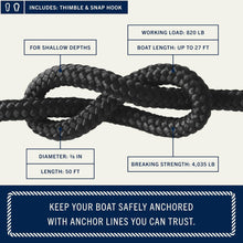 Rainiersupplyco Boat Anchor Rope - Double Braided Marine Rope Anchor Line - 50Ft Nylon Boating Line with 316 Stainless Steel Thimble and Heavy Duty Marine Grade