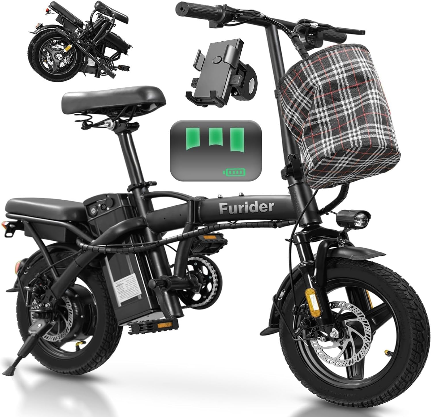 Electric Bike for Adults Teens, Commuter City Folding Ebike with 560W Motor and 48V Battery, 24MPH 3 Level Pedals Assist, Dual Disc Brakes,14" Compact Foldable Electric Bicycle with UL 2849 Certified