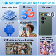 Huness I25 Ultra Unlocked Cell Phone,Built in Pen,16+1Tb Unlocked Phone, Android 14 Battery 7000Mah 6.99" HD Screen Smartphone, 5G/Face Id/Fingerprint Lock/Dual SIM/GPS (Green, 16+1TB)