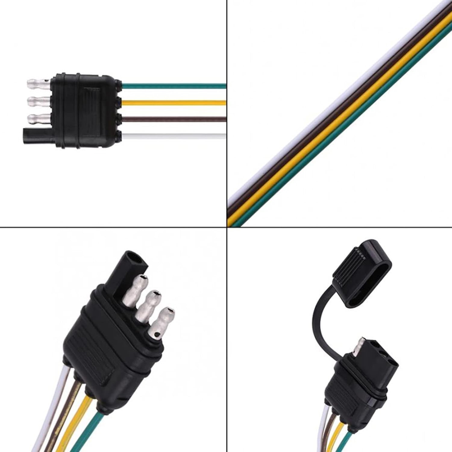 Trailer 4 Wire Plug 32" Inch 4 Pin Flat Wire Extension Male & Female Connector