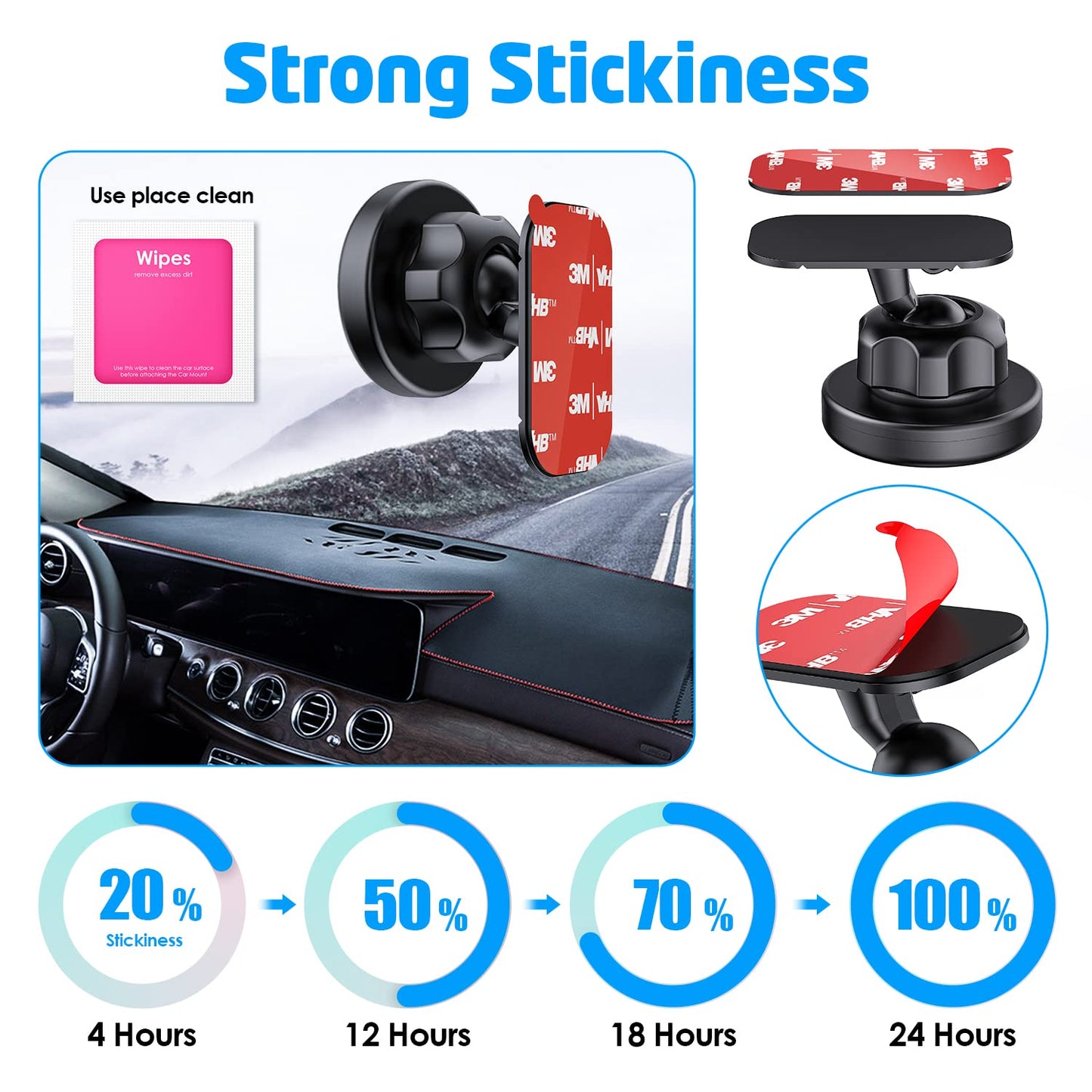 Wixgear 3M [6 Pack] Sticky Adhesive Pads Replacement Mounting Tape, Dashboard Sticker for Magnetic Phone Car Mount, Double Sided 3M Adhesive Pads, with 2 Dry Wipes