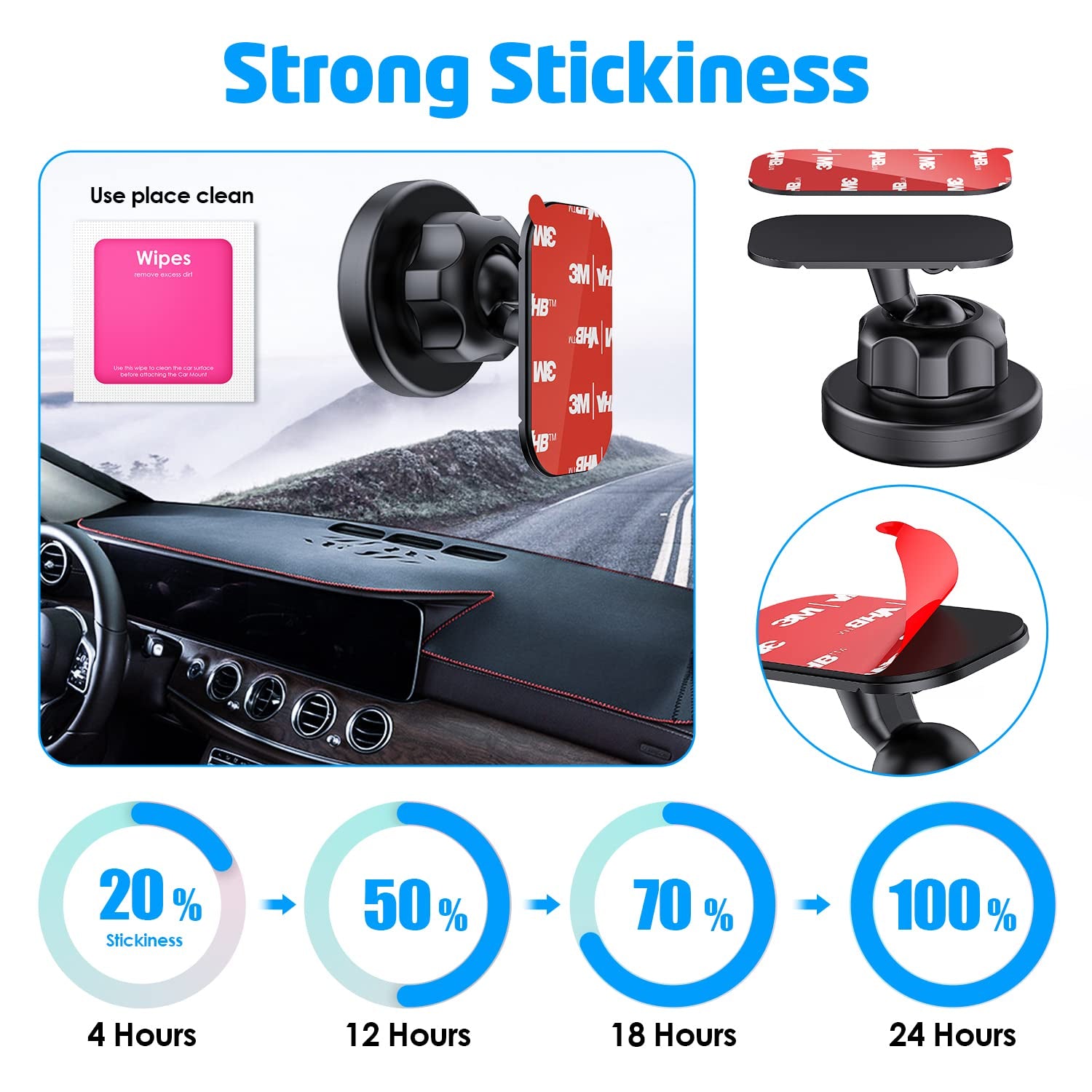 Wixgear 3M [6 Pack] Sticky Adhesive Pads Replacement Mounting Tape, Dashboard Sticker for Magnetic Phone Car Mount, Double Sided 3M Adhesive Pads, with 2 Dry Wipes