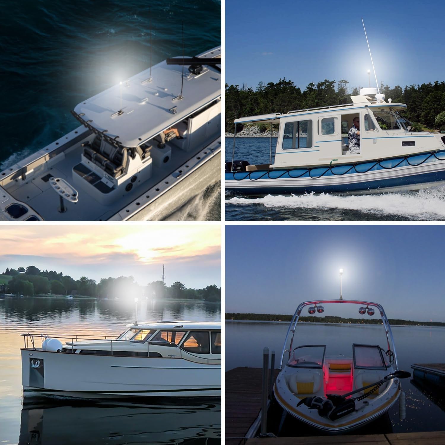 Young Marine Boat Anchor Light 3-Nautical Mile White LED Fold down Stern Light for Pontoon and Fishing Boat All round 360° White LED 12-24V (9" Foldable)