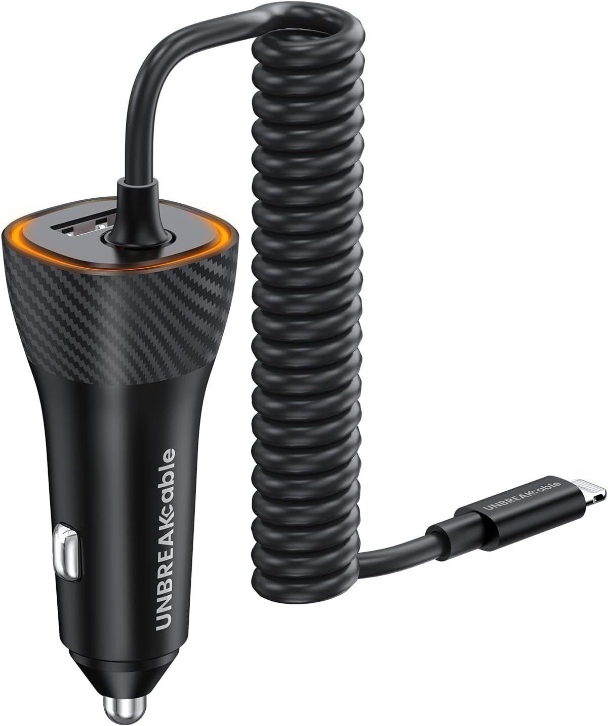 32W Iphone Car Charger - Unbreakcable [PD 20W Quick Charge] [Apple MFI C94 Certified] Phone Cigarette Lighter with Built-In 5FT Lightning Cable for Apple Iphone 14/13/12/11/Xs/Xs Max/Xr/X/8-Orange