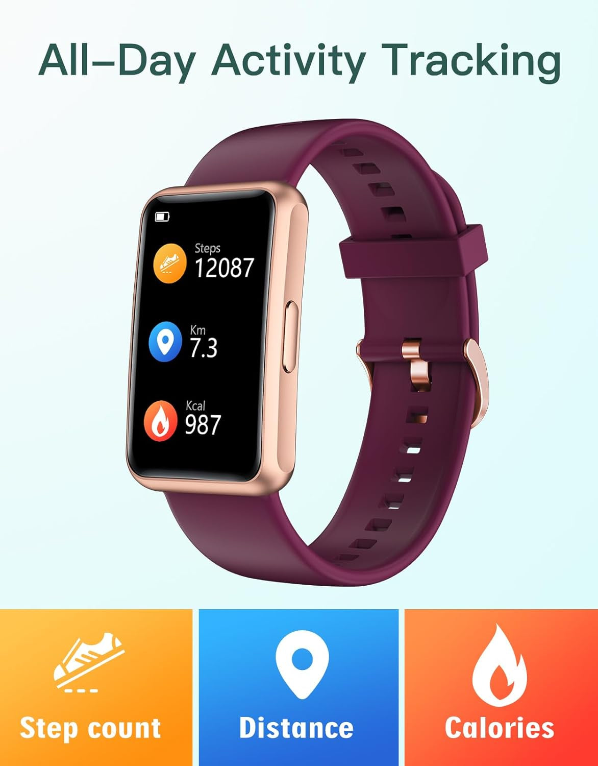 HUAKUA Fitness Tracker No Bluetooth No APP No Phone Needed, Fitness Watch for Men Women Parents IP68 Waterproof with Full Touch Screen Steps Calories Counter Sleep Tracker Alarm Clocks (Purple)