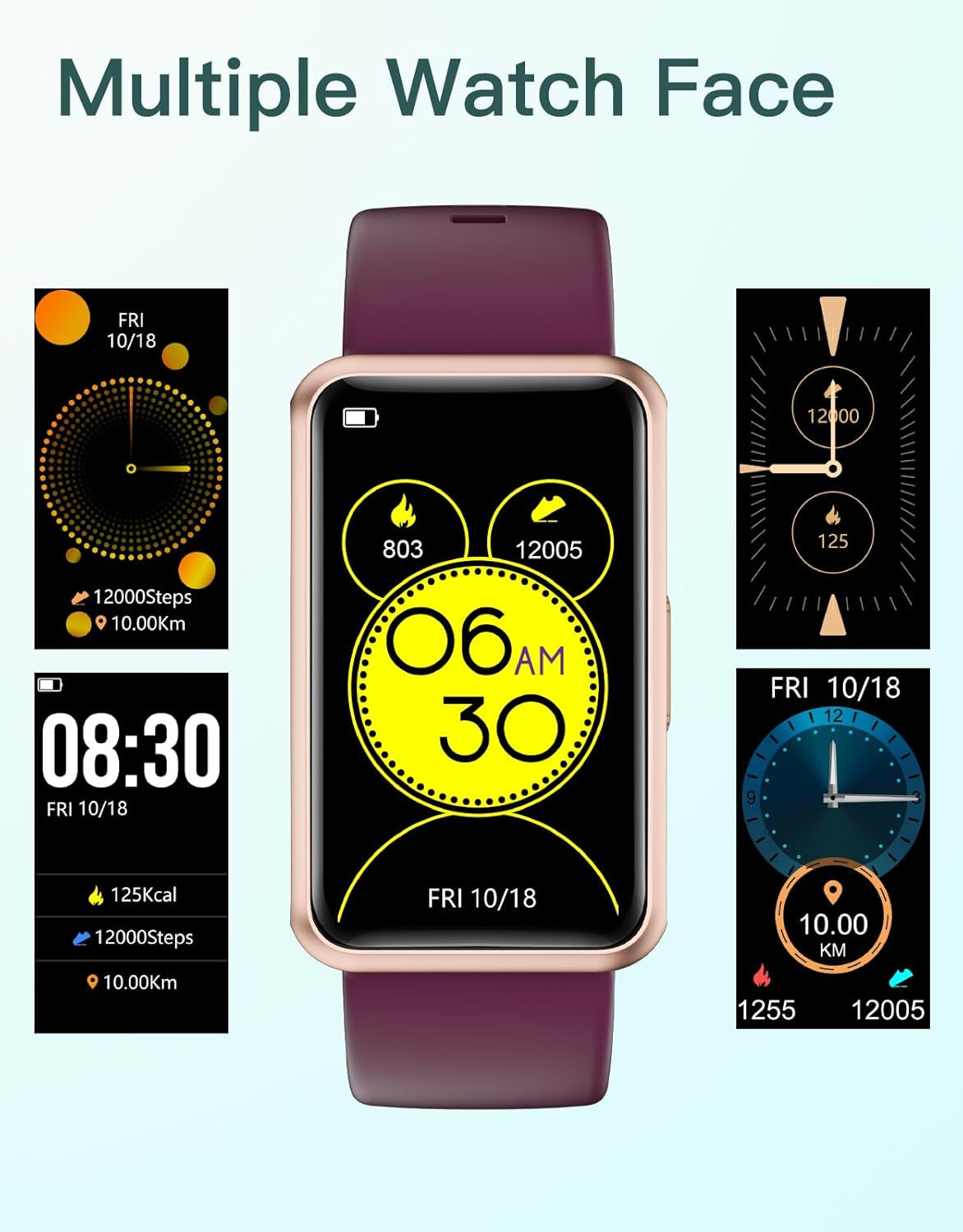 HUAKUA Fitness Tracker No Bluetooth No APP No Phone Needed, Fitness Watch for Men Women Parents IP68 Waterproof with Full Touch Screen Steps Calories Counter Sleep Tracker Alarm Clocks (Purple)