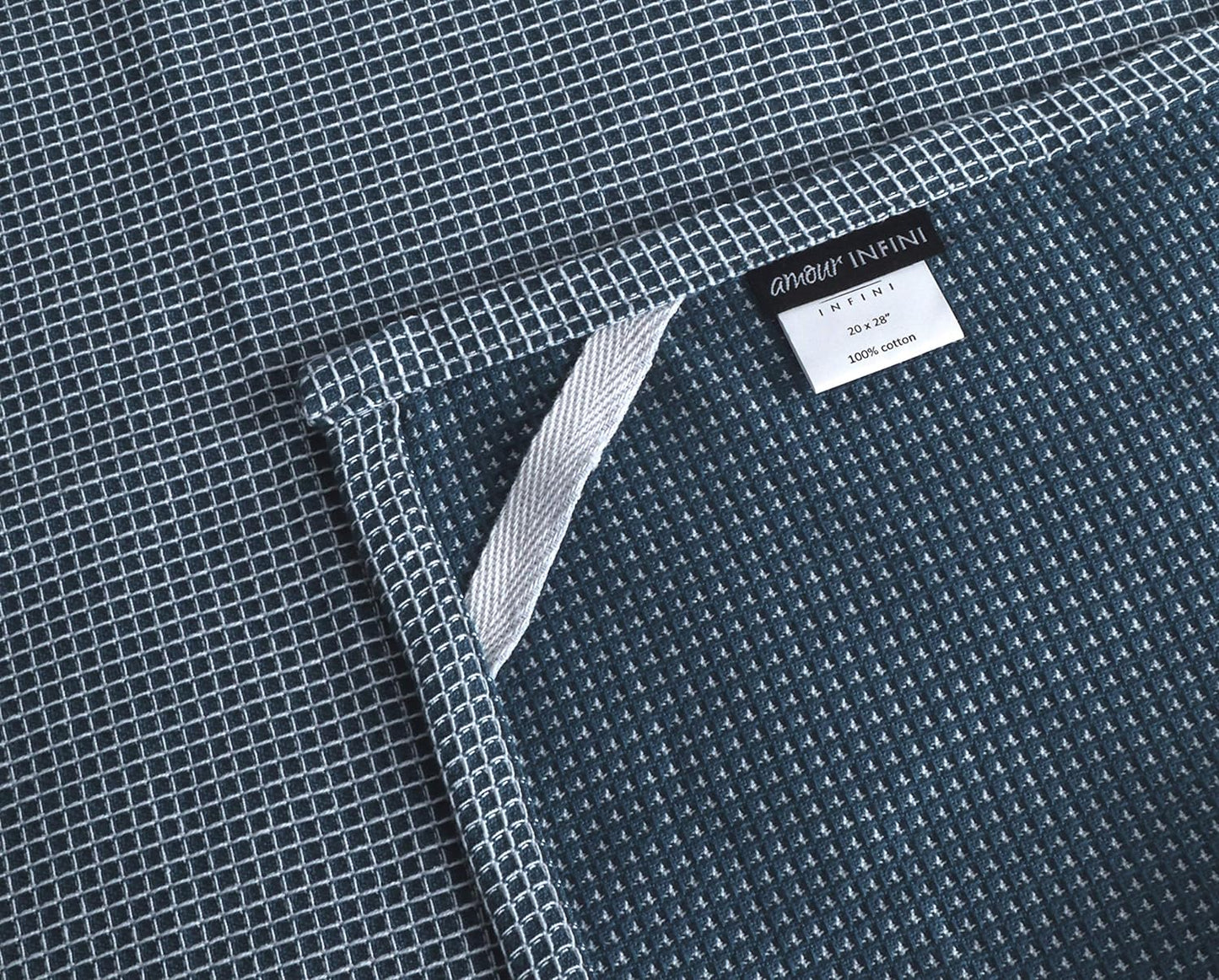 AMOUR INFINI Cotton Kitchen Towels - Set of 4 Highly Absorbent, Ultra Soft Waffle Weave Tea Towel with Hanging Loop - 20X28 Inch Quick Drying Dish Cloths for Cleaning (Blue)