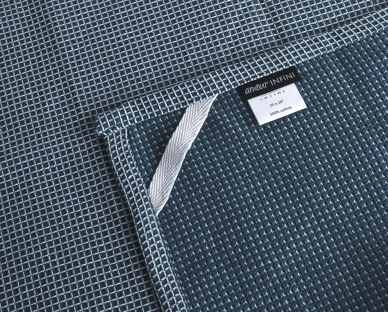 AMOUR INFINI Cotton Kitchen Towels - Set of 4 Highly Absorbent, Ultra Soft Waffle Weave Tea Towel with Hanging Loop - 20X28 Inch Quick Drying Dish Cloths for Cleaning (Blue)