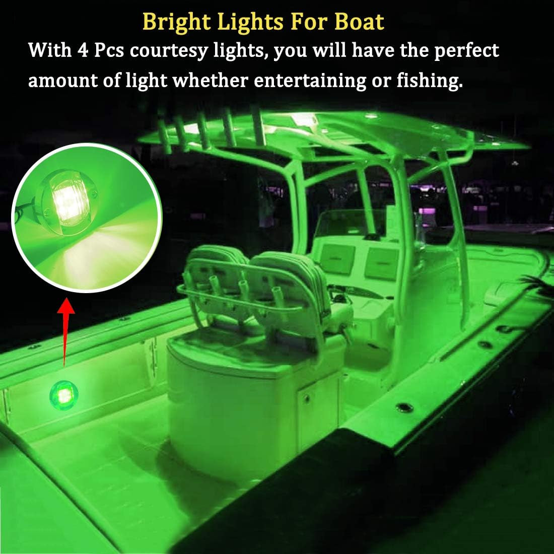 Boaton LED Night Fishing Lights - Courtesy, Deck, Navigation Lights for Boats (Green)