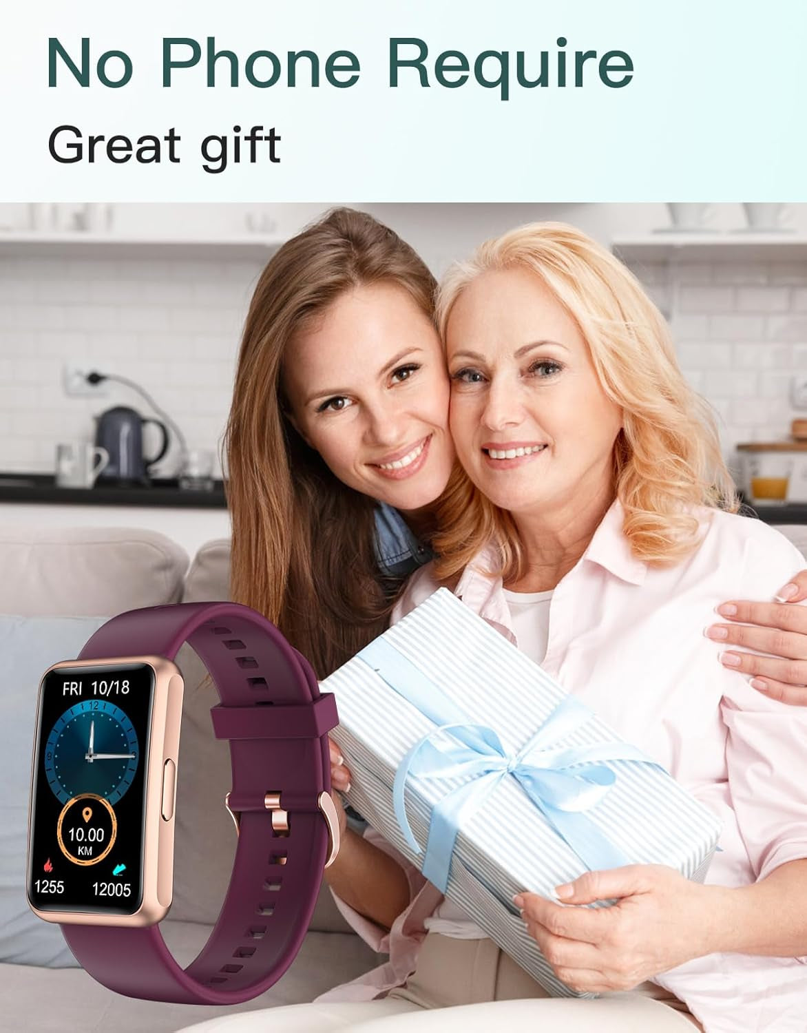 HUAKUA Fitness Tracker No Bluetooth No APP No Phone Needed, Fitness Watch for Men Women Parents IP68 Waterproof with Full Touch Screen Steps Calories Counter Sleep Tracker Alarm Clocks (Purple)