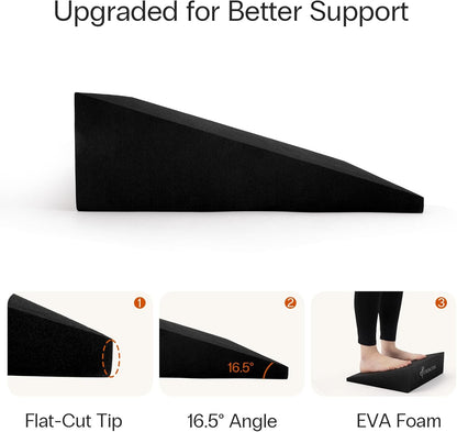 Strongtek XL Foam Yoga Wedge Blocks, Black, Set of 2, 16.5° Incline, 13" × 12.75" × 3.75", for Yoga, Stretching, Squats & Physical Therapy