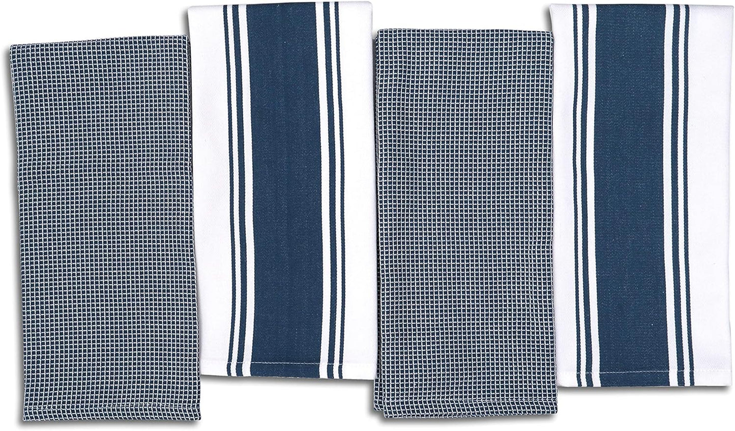 AMOUR INFINI Cotton Kitchen Towels - Set of 4 Highly Absorbent, Ultra Soft Waffle Weave Tea Towel with Hanging Loop - 20X28 Inch Quick Drying Dish Cloths for Cleaning (Blue)