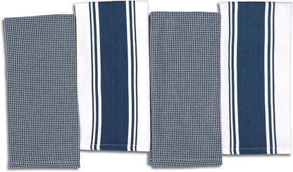 AMOUR INFINI Cotton Kitchen Towels - Set of 4 Highly Absorbent, Ultra Soft Waffle Weave Tea Towel with Hanging Loop - 20X28 Inch Quick Drying Dish Cloths for Cleaning (Blue)