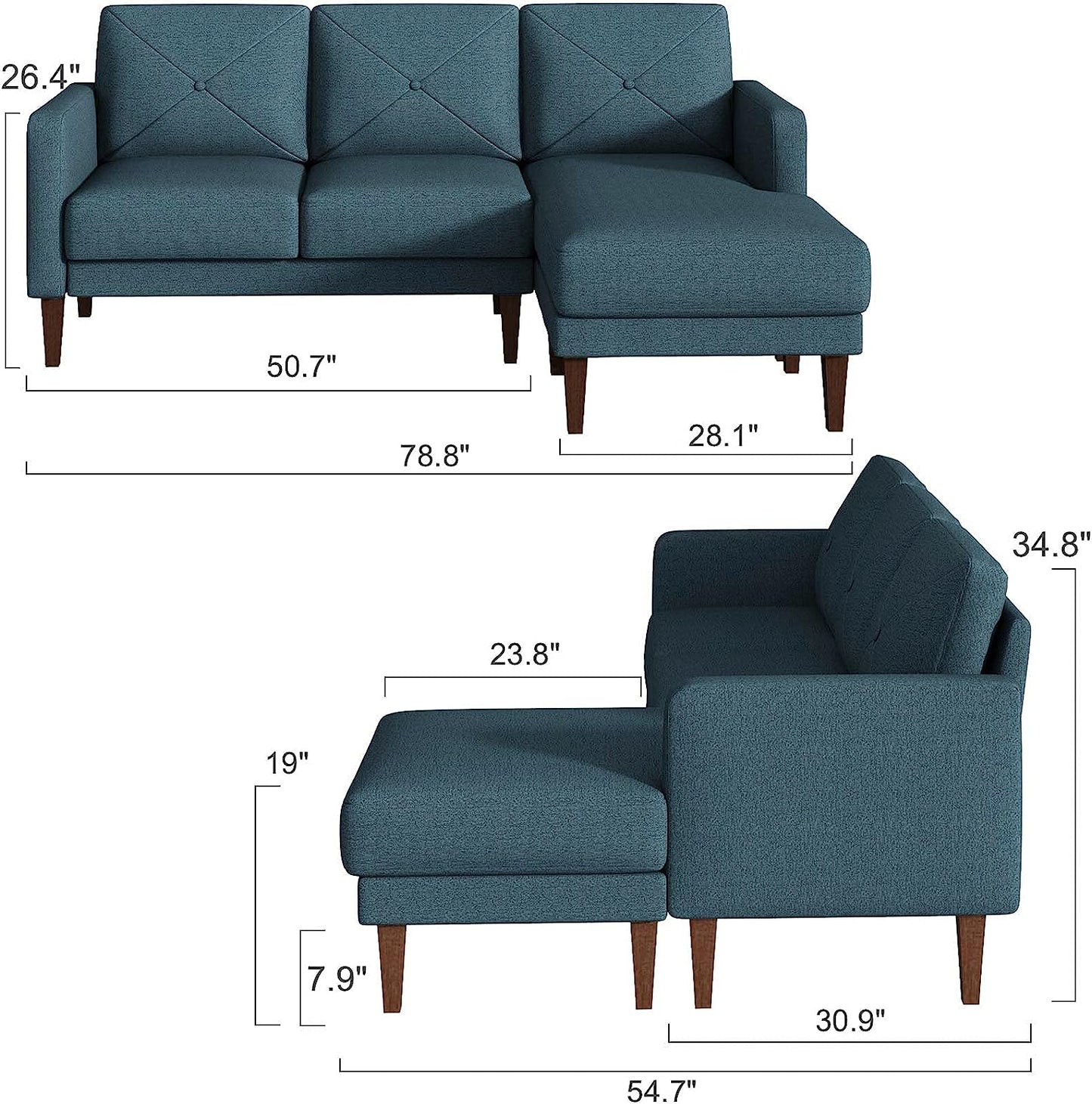 Belffin Convertible Sectional Sofa Couch with Chaise L Shaped Reversible Blue