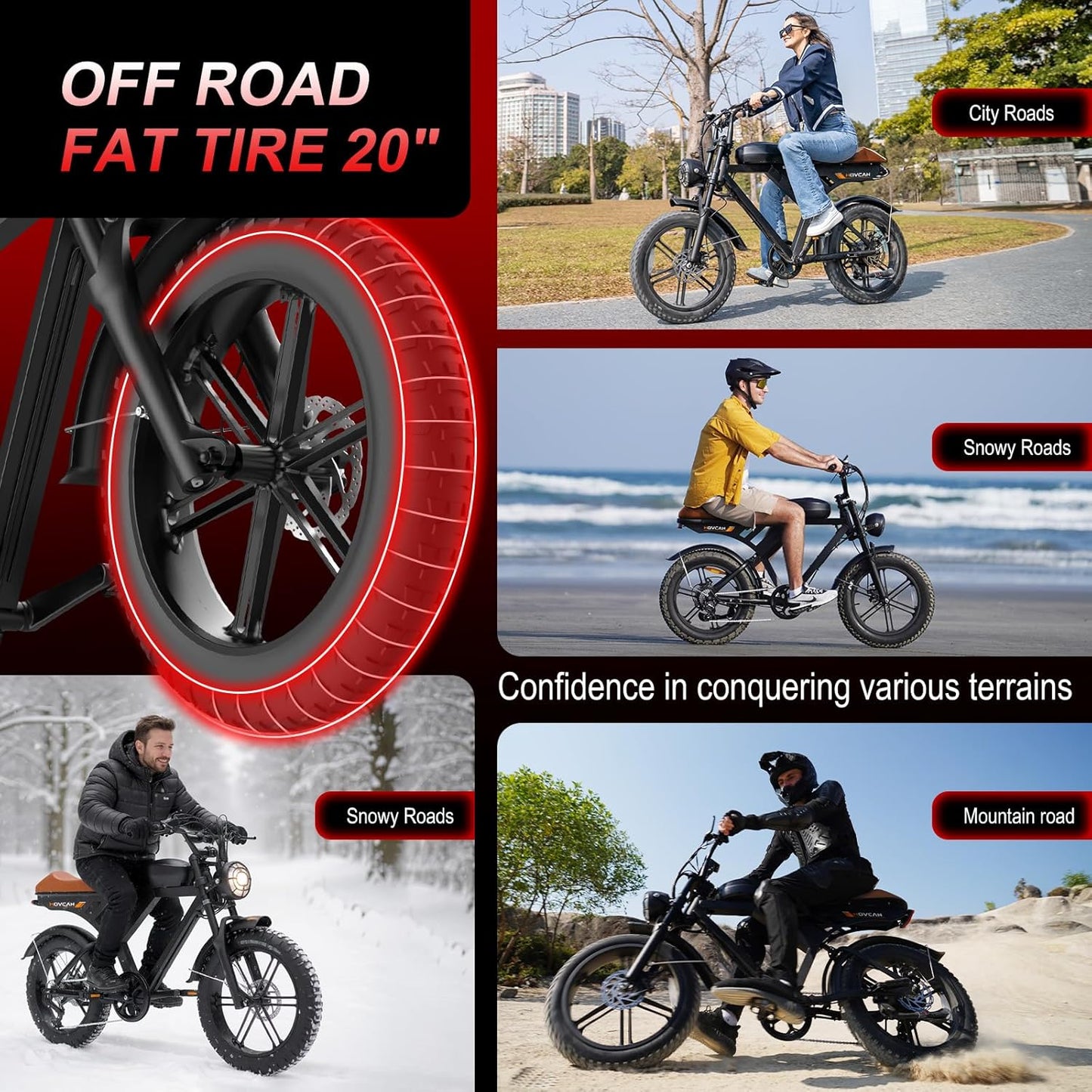 MOVCAN V30 Series Electric Bike for Adults, 3000W/1500W/1000W Motor, 20" Fat Tire Ebike, 37.5MPH/32MPH/28MPH, 120/70Miles, 48V 40Ah/31.2/15.6Ah Dual Battery Motorcycle Ebike for Commuting/Off-Roading