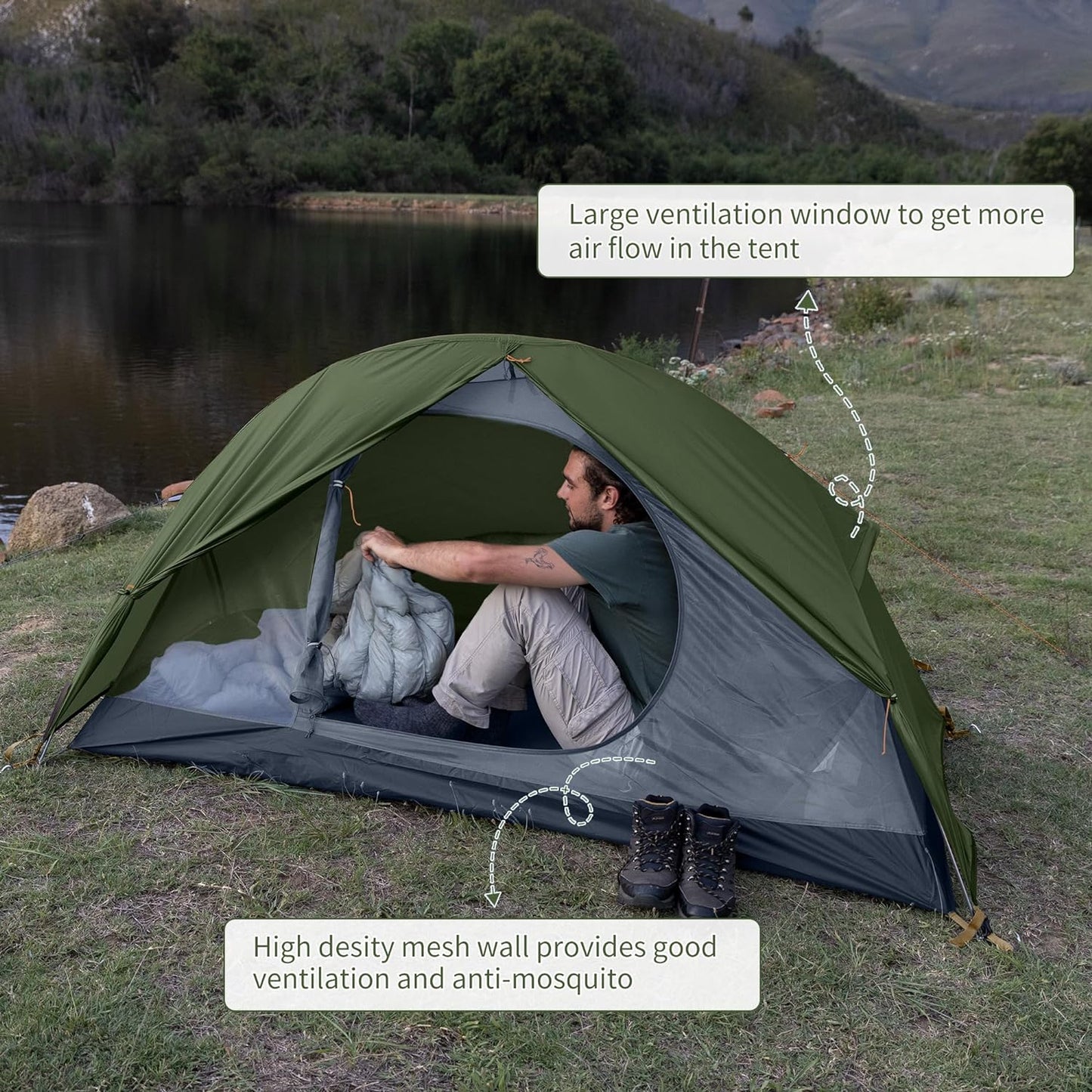 Naturehike Bikepacking 1 Person Tent, Waterproof Easy Set up Free Standing Single Person Tent, Lightweight Backpacking Tent for 1 Person, One Person Tent with Footprint Included