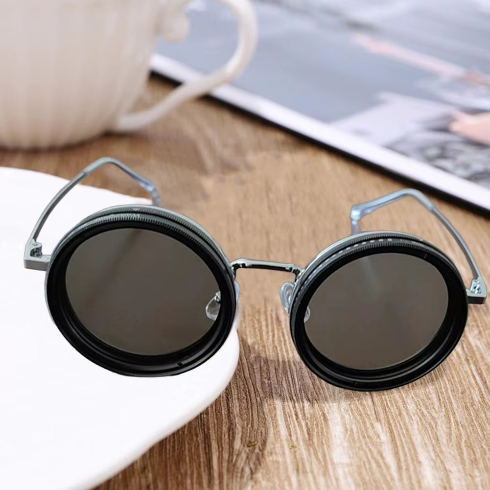 Rounded Polarized Sunglasses 1-9 Gears Adjustable Sun Glasses with ND Filter Lenses Glasses Trendy Eyewear for Men Women Driving
