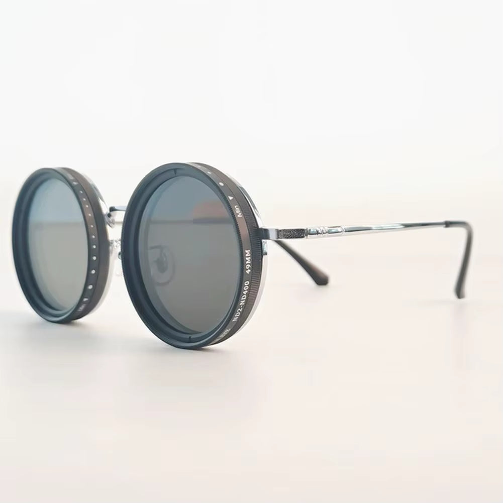 Rounded Polarized Sunglasses 1-9 Gears Adjustable Sun Glasses with ND Filter Lenses Glasses Trendy Eyewear for Men Women Driving