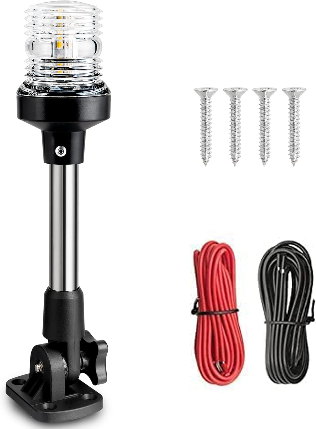 Young Marine Boat Anchor Light 3-Nautical Mile White LED Fold down Stern Light for Pontoon and Fishing Boat All round 360° White LED 12-24V (9" Foldable)